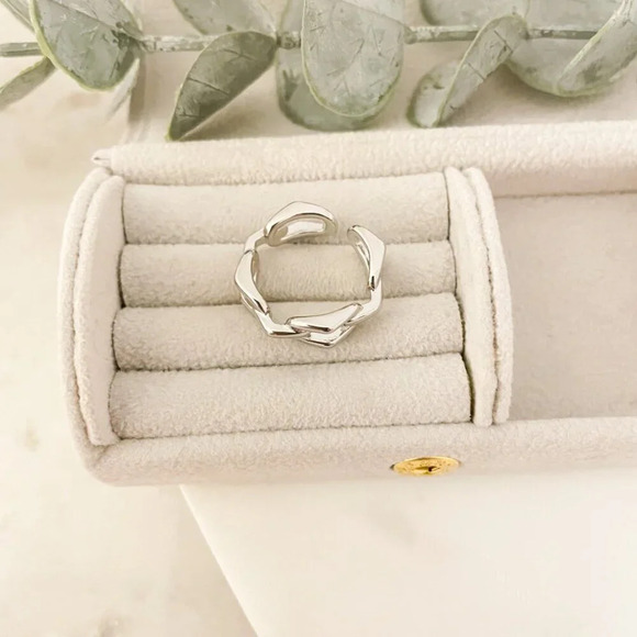 925 Sterling Silver Chain Link Ring Band Midi Ring Thumb Ring Adjustable Ring - Picture 6 of 9